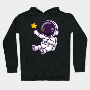 Cute Astronaut Sitting With Star Cartoon Hoodie